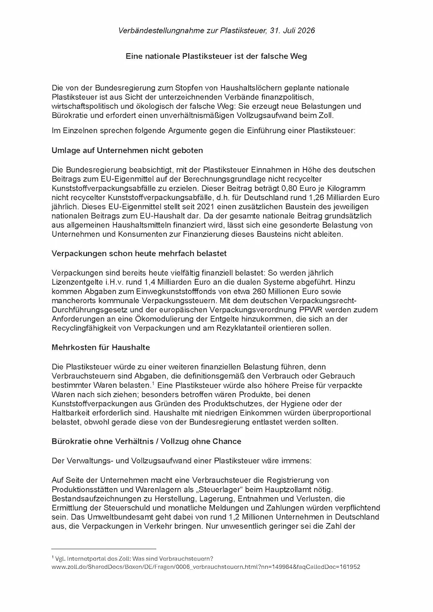 Verbändestellungnahme Zur Plastiksteuer Cover 260731